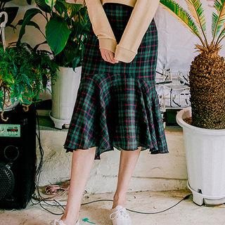 Tartan-plaid Midi Mermaid Skirt