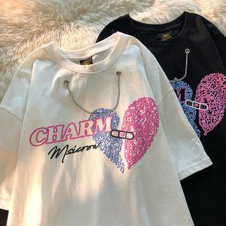 Short-sleeve Chained Lettering Print T-shirt
