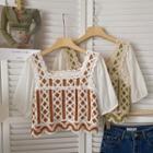 Short-sleeve Square-neck Mock Two-piece Knit Top