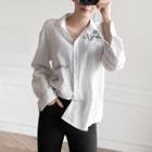 Long-sleeved Embroidered Striped Blouse