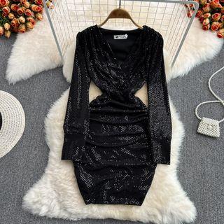V-neck Sequined Sheath Dress