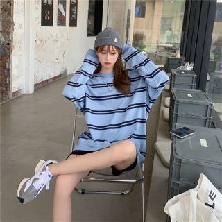 Striped Loose-fit Sweatshirt Blue - One Size