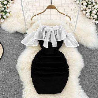 Cold Shoulder Bow Detail Sheath Mini Dress