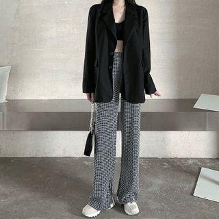 Plaid Wide-leg Pants Pants - Black - One Size