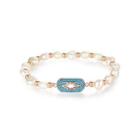 Fashion And Elegant Plated Rose Gold Geometric Oval Light Blue Cubic Zirconia Bracelet With Imitation Pearls Rose Gold - One Size