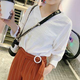 Set: 3/4-sleeve Top + Wide-leg Striped Pants