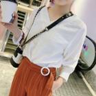Set: 3/4-sleeve Top + Wide-leg Striped Pants