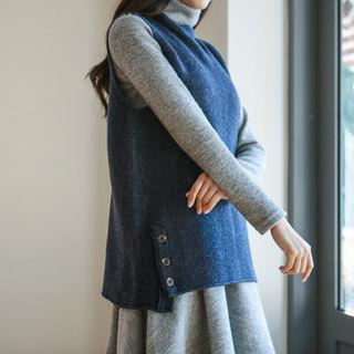 Sleeveless Buttoned Wool Blend Knit Top