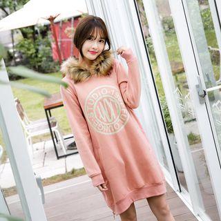Furry Collar Printed Pullover Dress