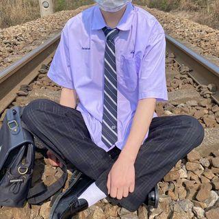 Short-sleeve Embroidered Shirt / Tie / Set (various Designs)