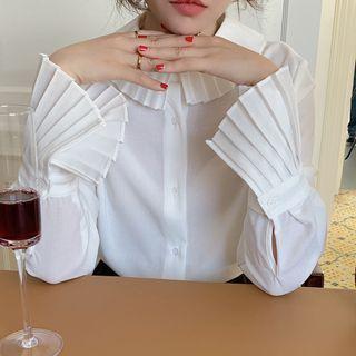 Plain Pleated Oversize Shirt White - One Size