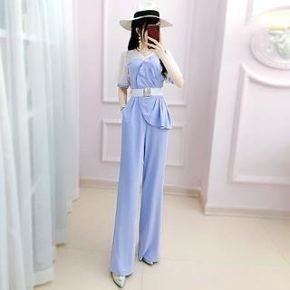 Mock Two-piece Wide-leg Short-sleeve Jumpsuit