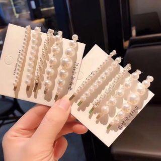 Set: Faux Pearl Hair Pin Set Of 5 - 181 - Gold - One Size