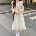 Long-sleeve Ruffle Trim V-neck Chiffon Dress