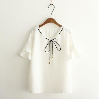 Bow Accent Short Sleeve Blouse