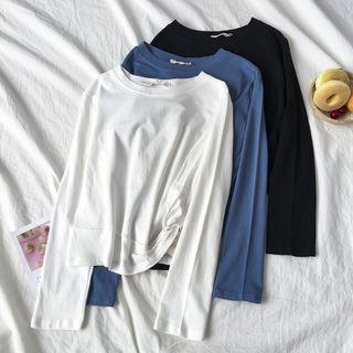 Long-sleeve Shirred Side Plain Top