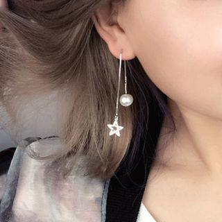 Rhinestone Star Faux Pearl Threader Earring