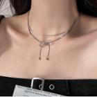 Bow Pendant Layered Stainless Steel Necklace Necklace - Bow Pendant - Silver - One Size