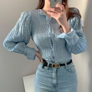 Long Sleeve Crinkled Two Way Shirt