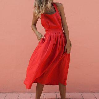 Halter-neck Open-back A-line Dress