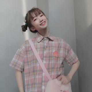 Embroidered Plaid Short-sleeve Shirt