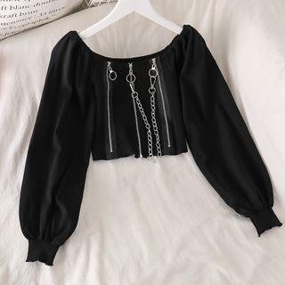 Zip-accent Long-sleeve Top Black - One Size