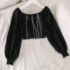 Zip-accent Long-sleeve Top Black - One Size