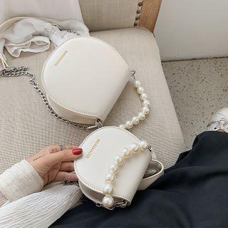 Faux Pearl Faux Leather Saddle Crossbody Bag