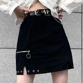 Zip-accent Grommet Mini Pencil Skirt