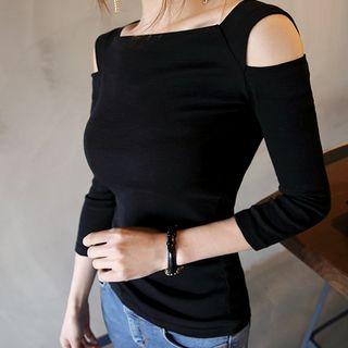 Square-neck Cutout-shoulder Top