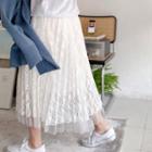 Elasticized-waist Maxi Tulle Lace Skirt
