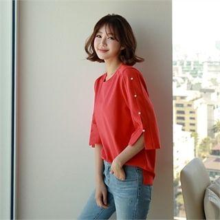 Faux-pearl Sleeve T-shirt