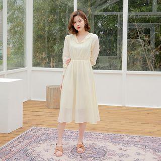 Frill-collar Gathered Long Dress