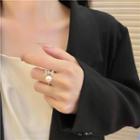 Bow Rhinestone Faux Pearl Ring Gold - One Size