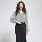 Drop-shoulder Polka-dot Shirt Navy Blue - One Size