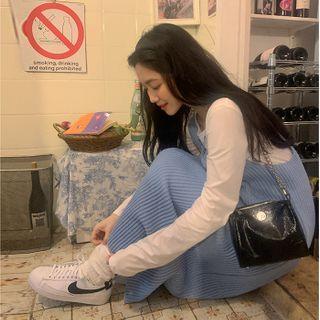 Rib-knit Long Pinafore Dress
