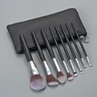 Set Of 8: Makeup Brush With Case With Case - 8 Pcs - Black & Silver - One Size