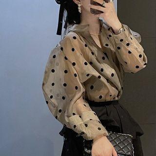 Dotted Chiffon Blouse Brown - One Size