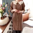 Layered-collar Button-trim Blouse Beige - One Size
