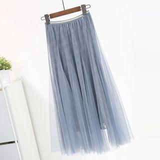 Mesh Overlay Lace Skirt Blue - One Size