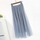 Mesh Overlay Lace Skirt Blue - One Size