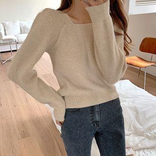 Tie-back Puff-sleeve Knit Top