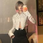 Long-sleeve Collared Cropped Zip-up Top