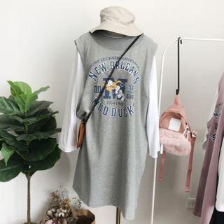 Mock Two-piece Cartoon Print Pullover Dress
