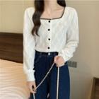 Square-neck Contrast Trim Blouse White - One Size