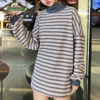 Striped Turtleneck Long T-shirt