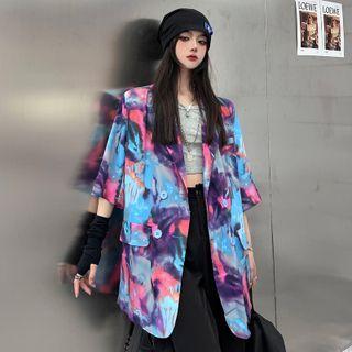 Elbow-sleeve Tie-dyed Blazer