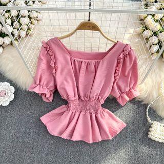 Square Neck Ruffle Crop Blouse