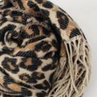 Fringed Leopard Muffler Scarf Beige - One Size