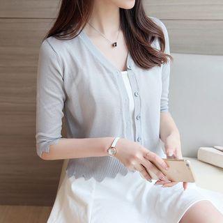 Elbow-sleeve Sheer Knit Cardigan